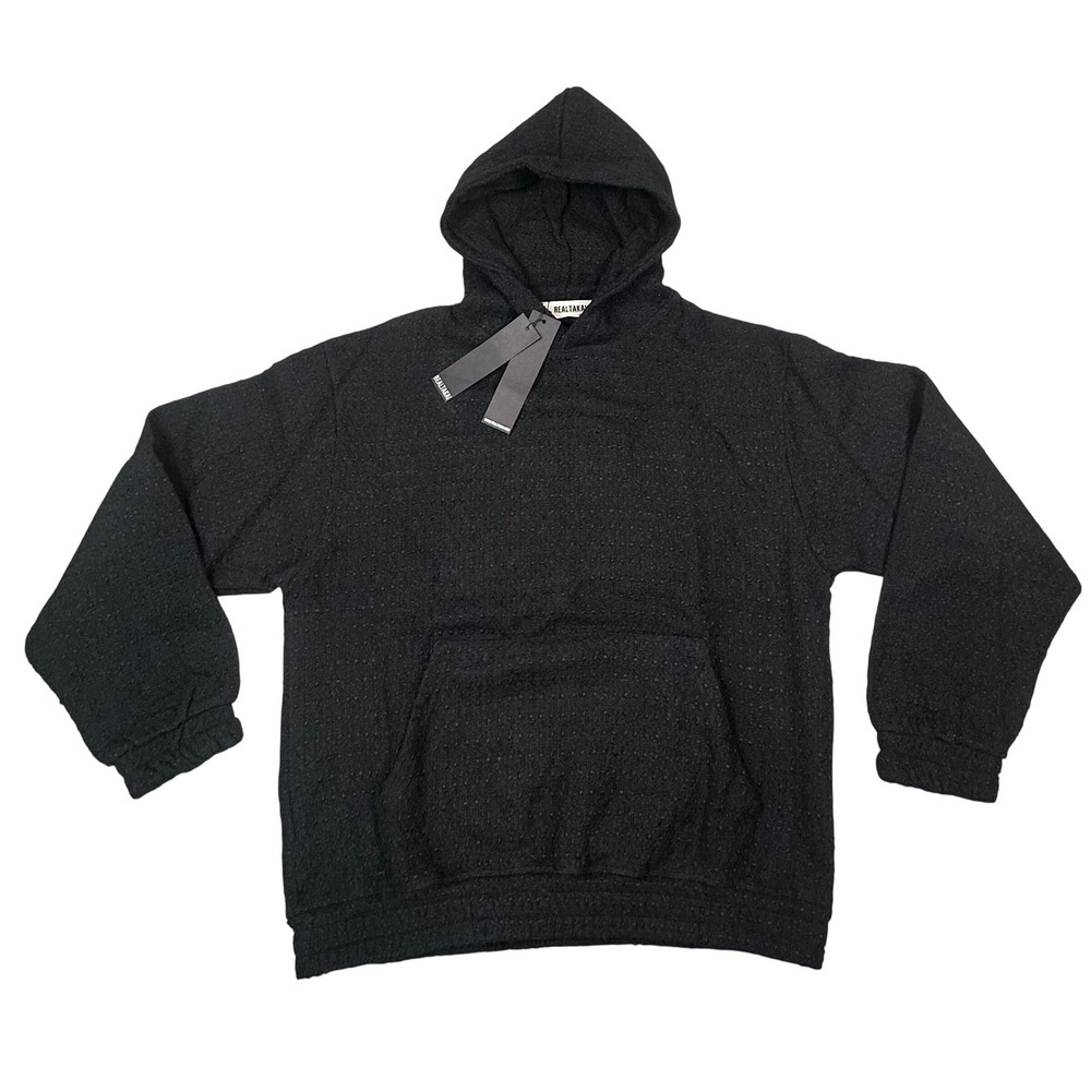 REALTAKAI Textured‎ Black Hoodie Hooded Sweatshirt Size L